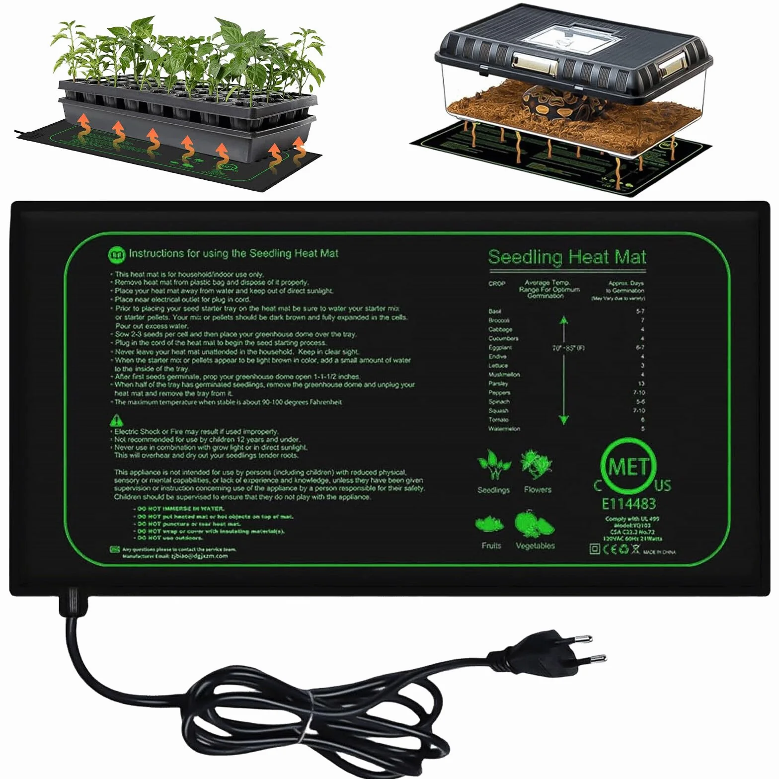 Leikurvo - Tappetino riscaldante per piante, termotappeto per germinazione dei semi e animali domestici, 21W con termostato, temperatura Reptil Dragon riscaldamento rapido, sicuro e durevole 25 * 52,5
