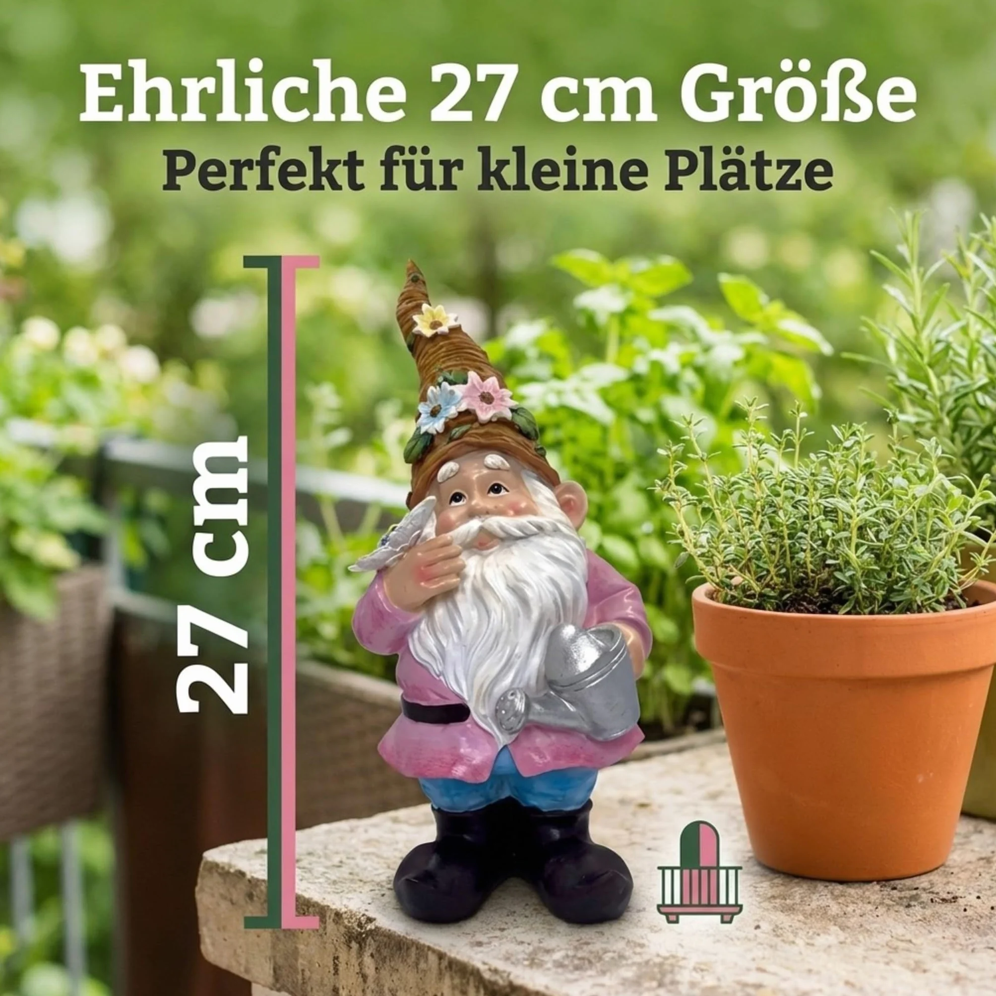 MIJOMA GNOME Dwarf - Nano da giardino, decorazione da giardino, gnomo, gnomo, decorazione per il giardino, decorazione per la casa, per il balcone (giacca rosa, 27 cm)
