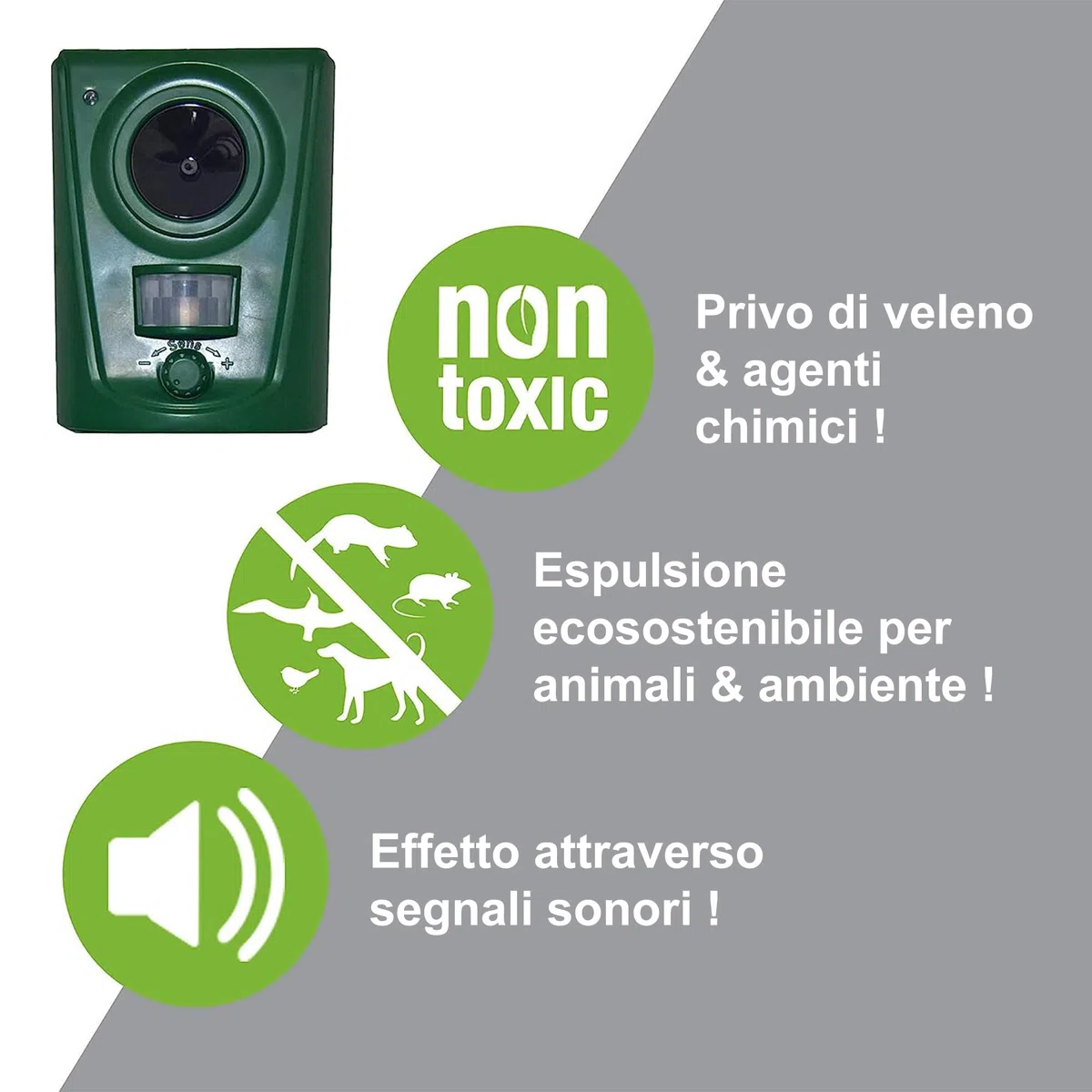 ISOTRONIC repellente solare animali gatti cani volpi procioni ultrasuoni giardino raggio 40m² 1 unità efficace esterno difesa dissuasore ecologico protezione prato parassiti impermeabile mobile stop