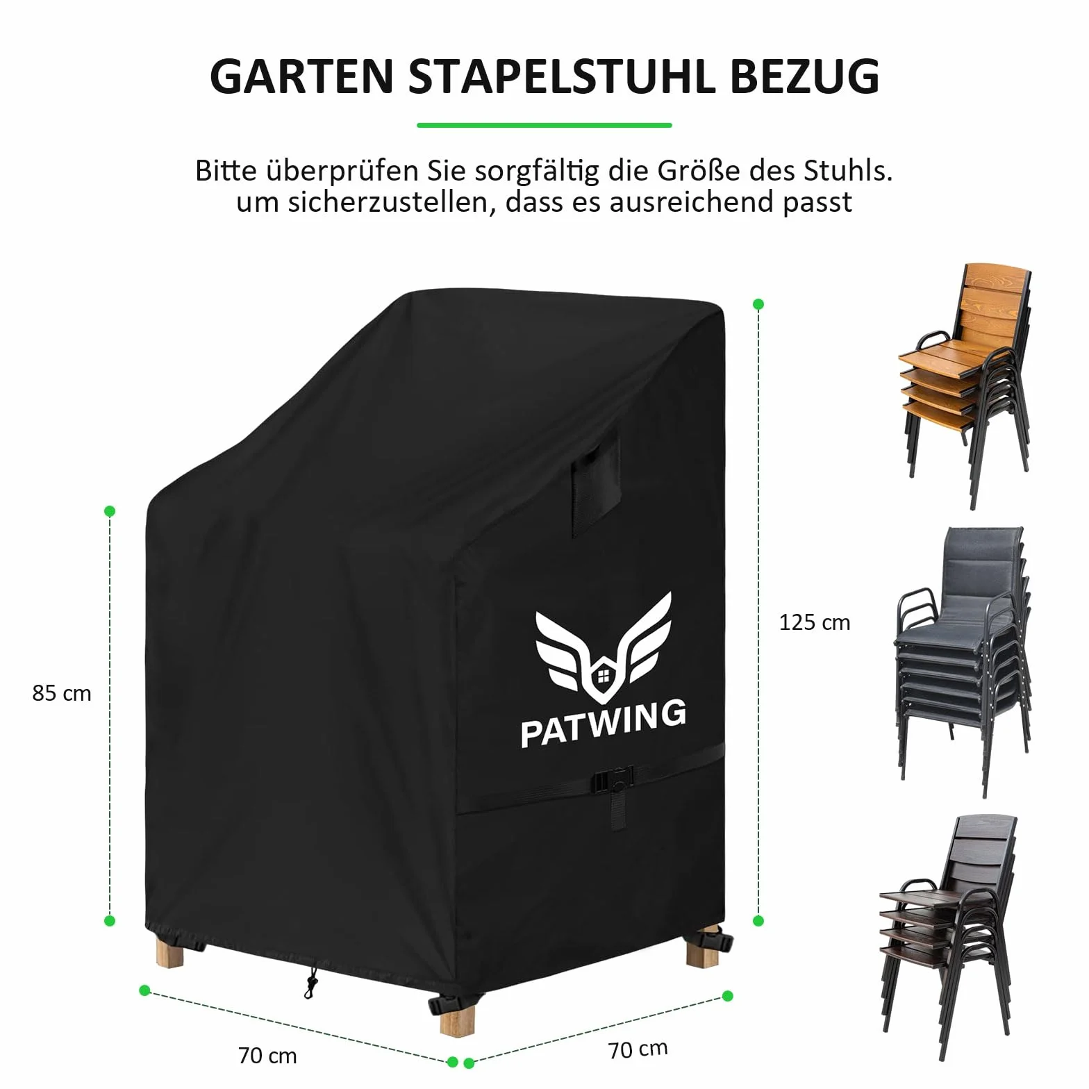 Copri Sedie Esterno, 600D Oxford Copertura per sedie da giardin, Impermeabile anti-UV, Mobili Da Giardino Coprisedie da Esterno, per sedie da giardino e balcone impilabili (70x70x85/125cm)
