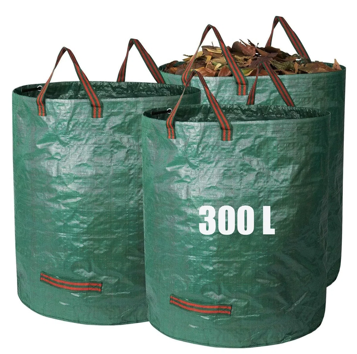 3x 300L Sacchi Giardinaggio Pieghevole, Polipropilene (PP), Robusto, Impermeabile, Antistrappo, Riutilizzabile PROFESSIONAL Borsa da Giardino con manici, resistenti autoportanti, per foglie, campeggio