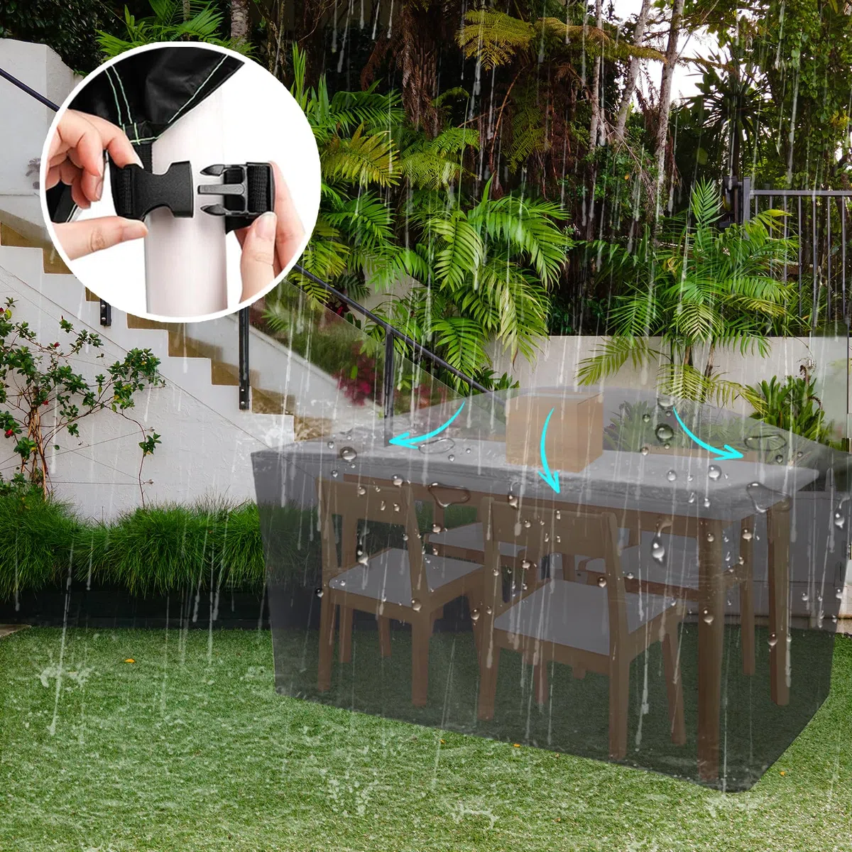 Telo Impermeabile Esterno 110x100x80cm/LxWxH Impermeabile Anti-UV Tessuto Oxford 420D Copertura Tavolo Esterno Rettangolare Copertura Universale da Giardino per Tavolo, Divano e Sedie
