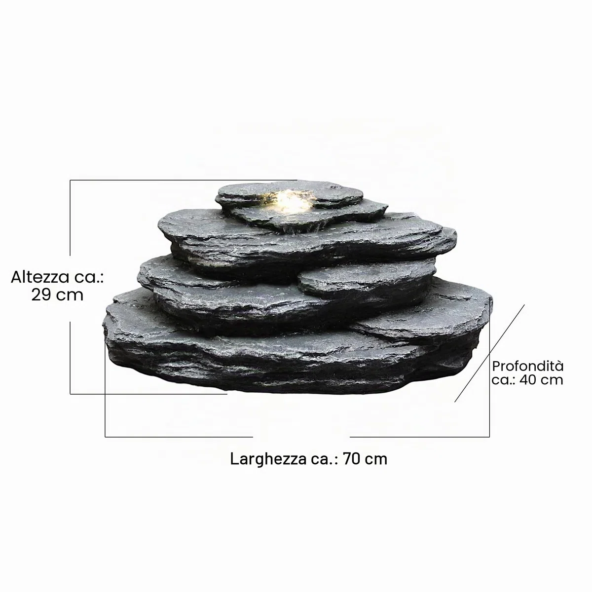 OG-KQS002 - Roccia per fontana artificiale con illuminazione a LED, aspetto pietra realistico, con tubo da 2 m, resistente alle intemperie, per laghetto e ruscello, effetto ardesia, fontana da