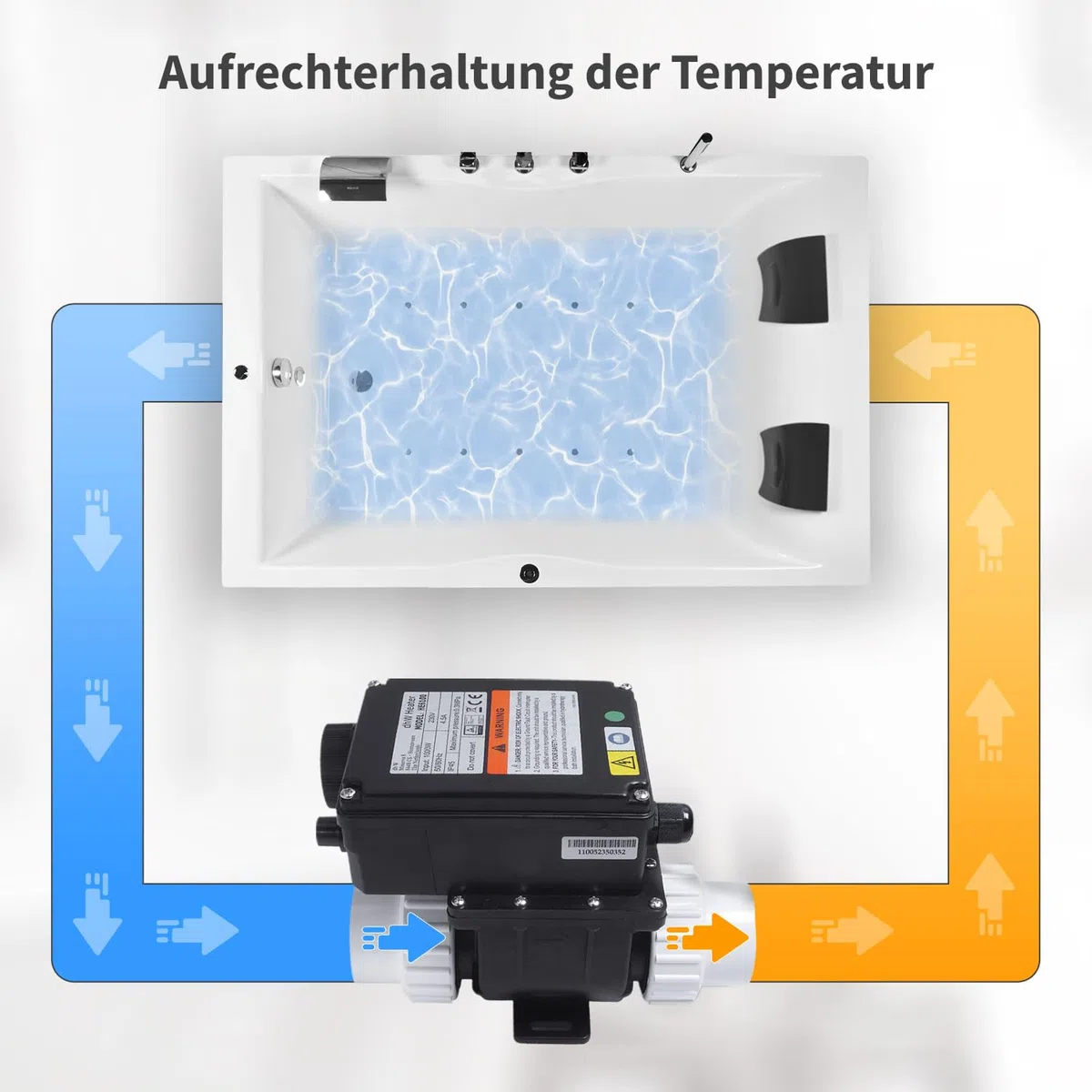 AQUADE Riscaldatore elettrico idromassaggio da 3 kW - Scaldacqua istantaneo per spa, vasca idromassaggio esterno e piccole piscine fino a 1280L - Scaldabagno con termostato e protezione contro il