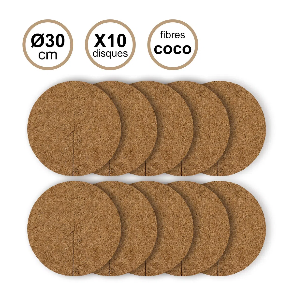 La cordeline 10 Dischi di pacciamatura in Fibra di Cocco Naturale, Ø 30 cm, 900 g/m², Tappetino di Protezione Contro Le Erbacce, Isolamento Termico e Protezione Naturale delle Piante