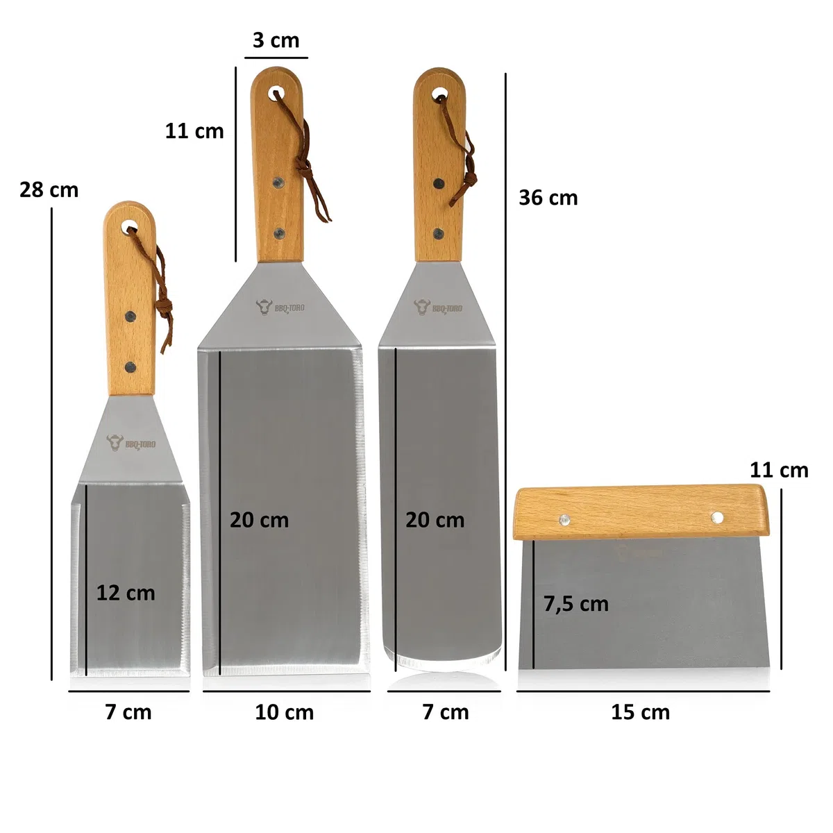 BBQ-Toro Set di palette da cucina in acciaio inox da 4 pezzi | set di accessori per barbecue plancha con palette angolari e spatola per barbecue | set di posate per barbecue