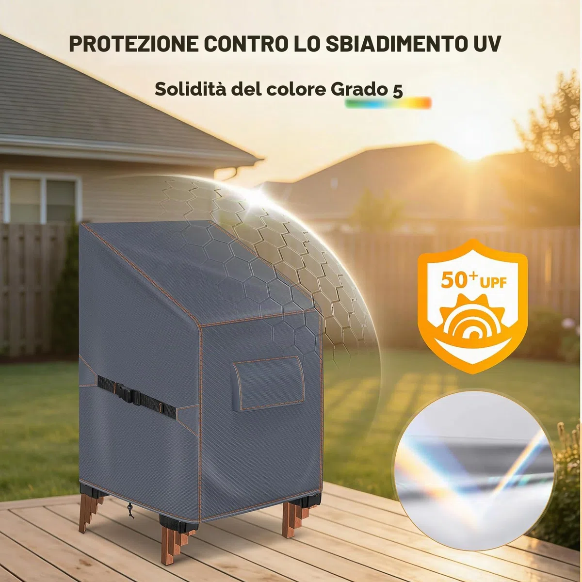 Coprisedie da Giardino Impilabili, Impermeabile, 70x90x80/120cm, Grigio | Copertura sedie esterno, tessuto oxford 420D, resistente all'inverno, antistrappo, anti-uv, antivento e antipolvere