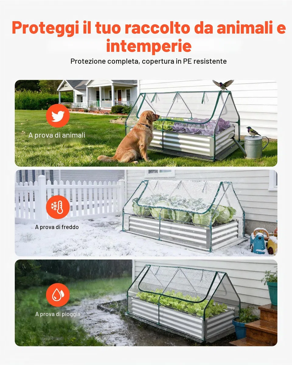 VEVOR Fioriera Rialzata con Copertura 1800x900x300 mm, Aiuola Rialzata Rettangolare per Giardinaggio in Metallo da Esterno Fioriera Serra per Coltivazione Fiori Verdure Piante Orto Giardino