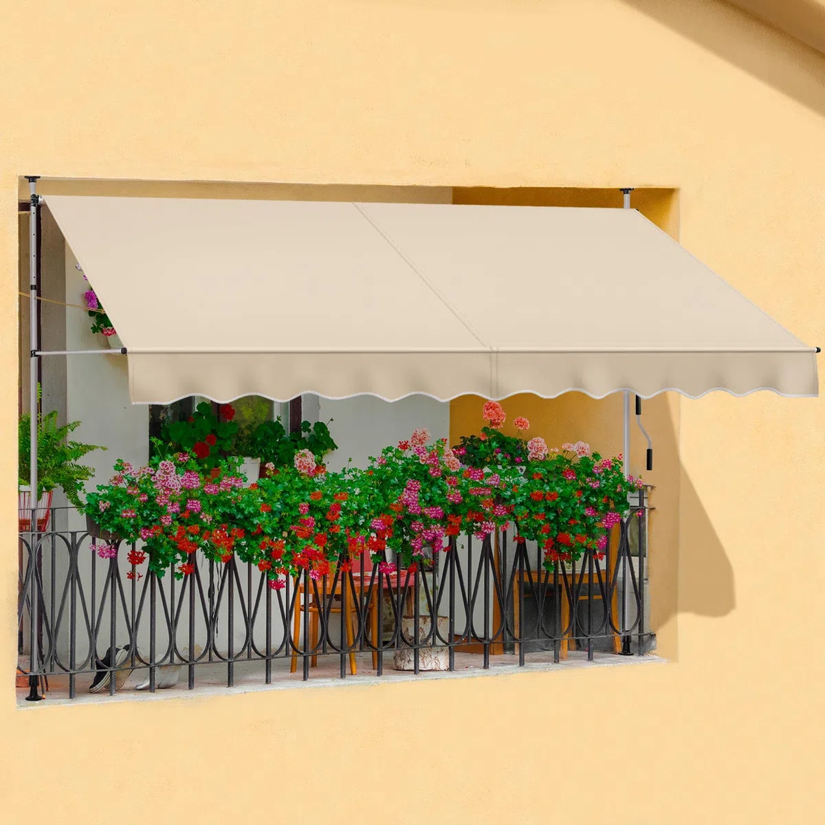 Yaheetech Tenda da sole da balcone, larghezza 300 cm, con manovella, protezione solare senza fori, regolabile in altezza, con struttura, colore beige