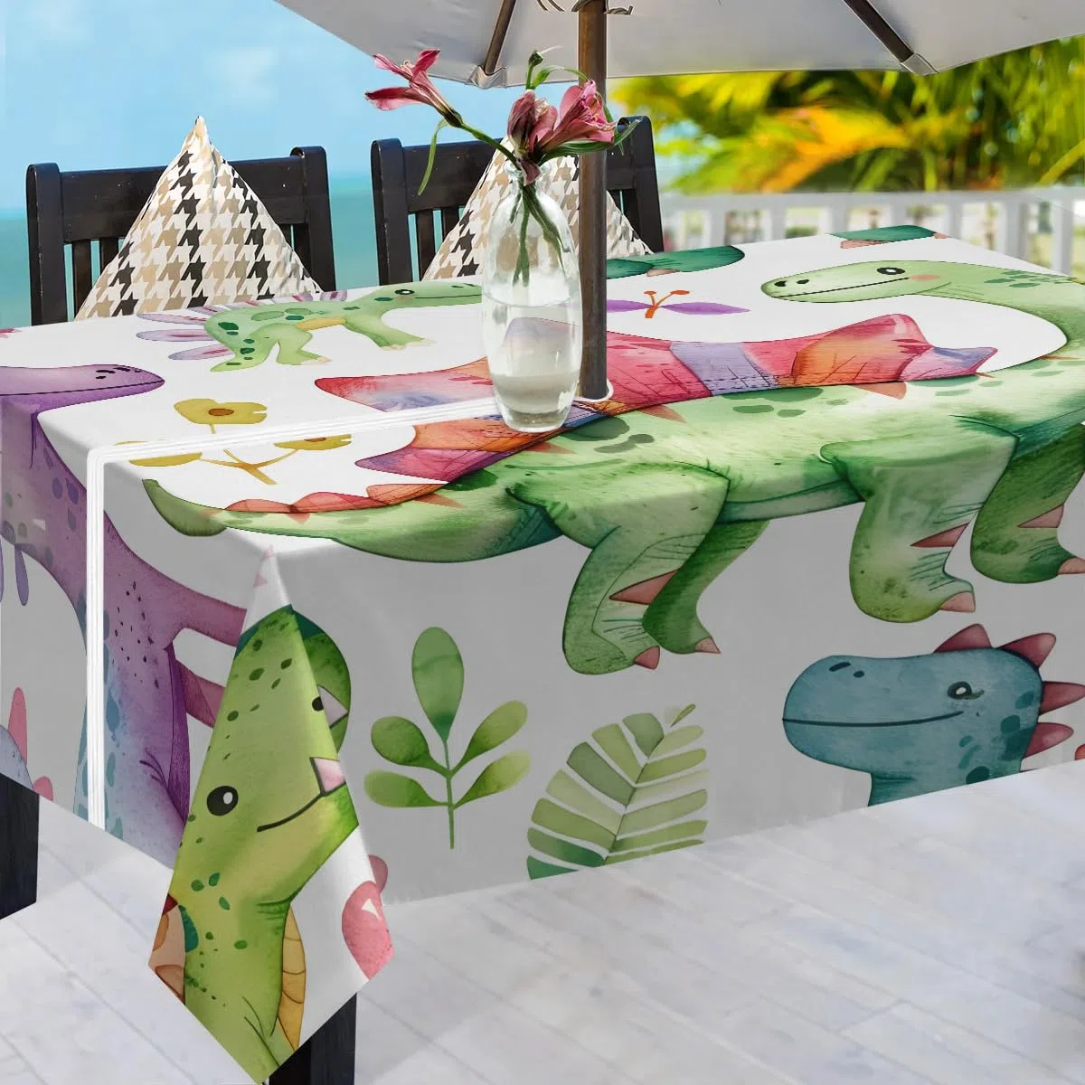 dinosauro tovaglia da esterno con foro dell'ombrello cerniera divertente dinosauro 152 x 152 cm tovaglia impermeabile in tessuto di poliestere copritavolo per patio tavolo da picnic