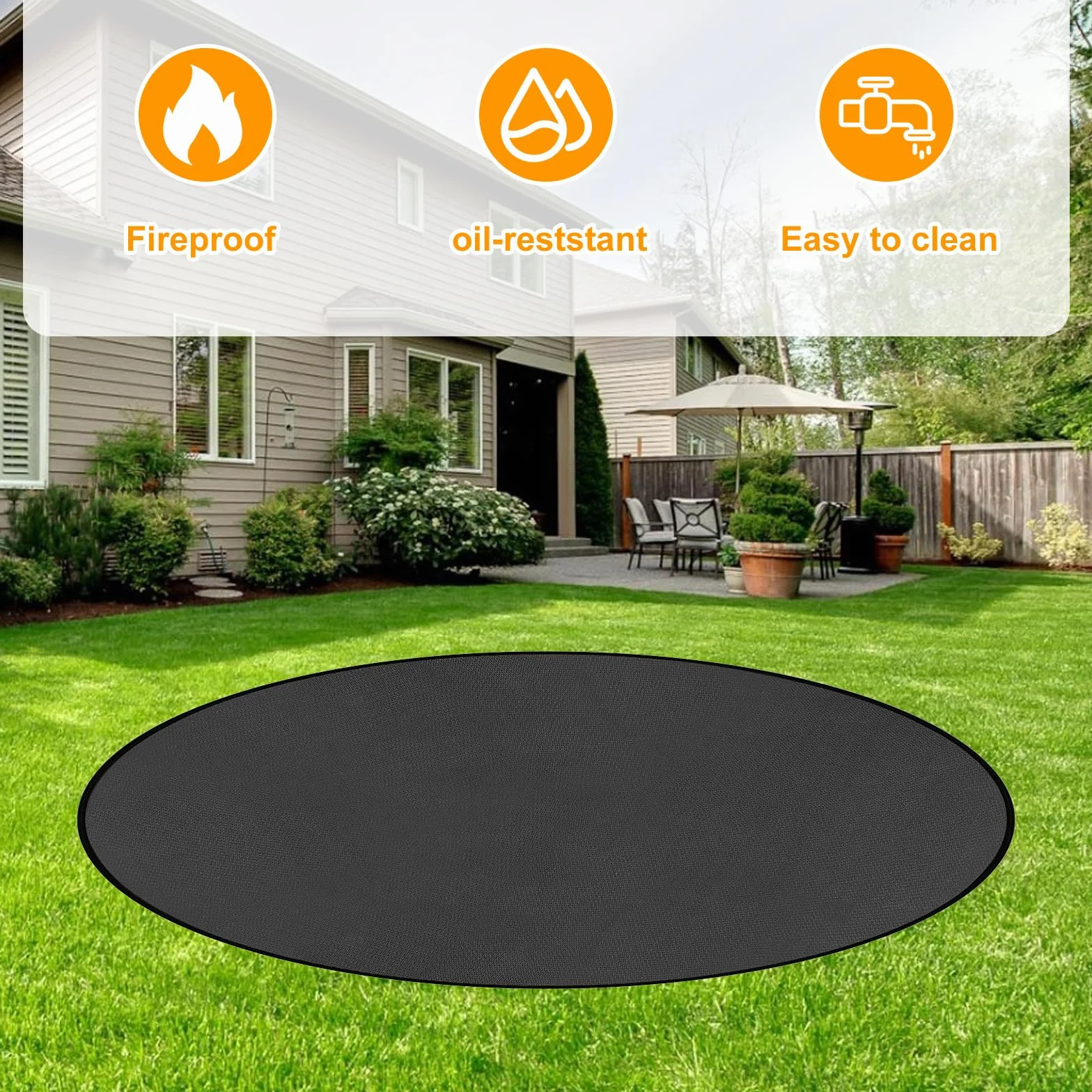 Tappetino ignifugo rotondo da 122 cm, per caminetto da tavolo, 3 strati, rivestimento in silicone, protezione antincendio, per erba, pavimento, barbecue, ponte