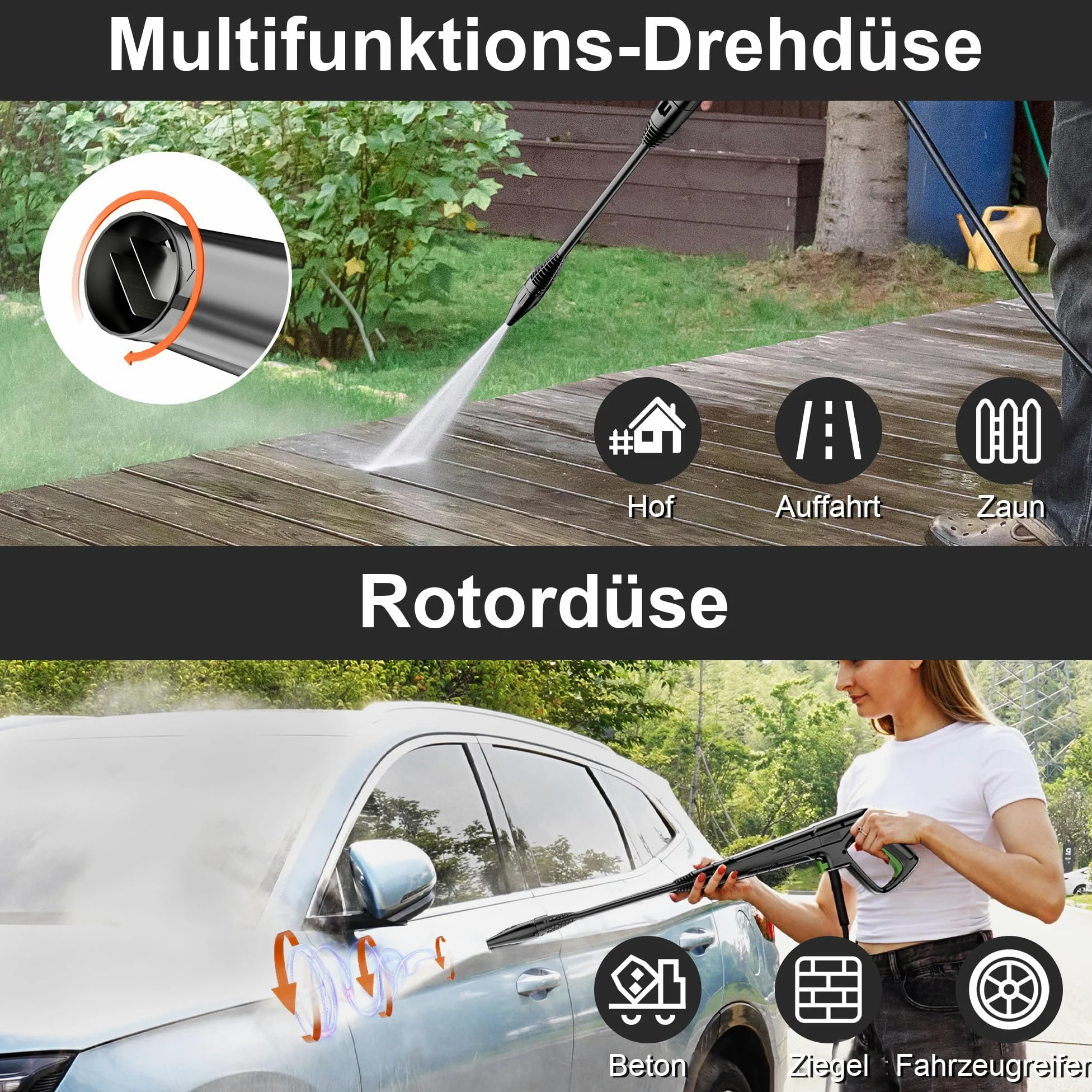 Idropulitrice ad alta pressione da 150 bar, touch screen a 8 livelli, 3 modalità, 250-420 l/h, 60 m²/h, con avvolgitubo, pistola per schiuma da 500 ml, fresa per sporco, tubo da 7 m