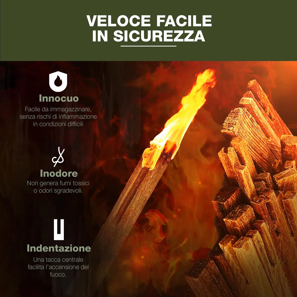 SWISSINNO Flame Flash Accendifuoco - Legnetti ad Alta Resina per Accensione Rapida - Fiamma Intensa e Duratura - Ideale per Camino, Stufa, Barbecue, Falò - 1500g
