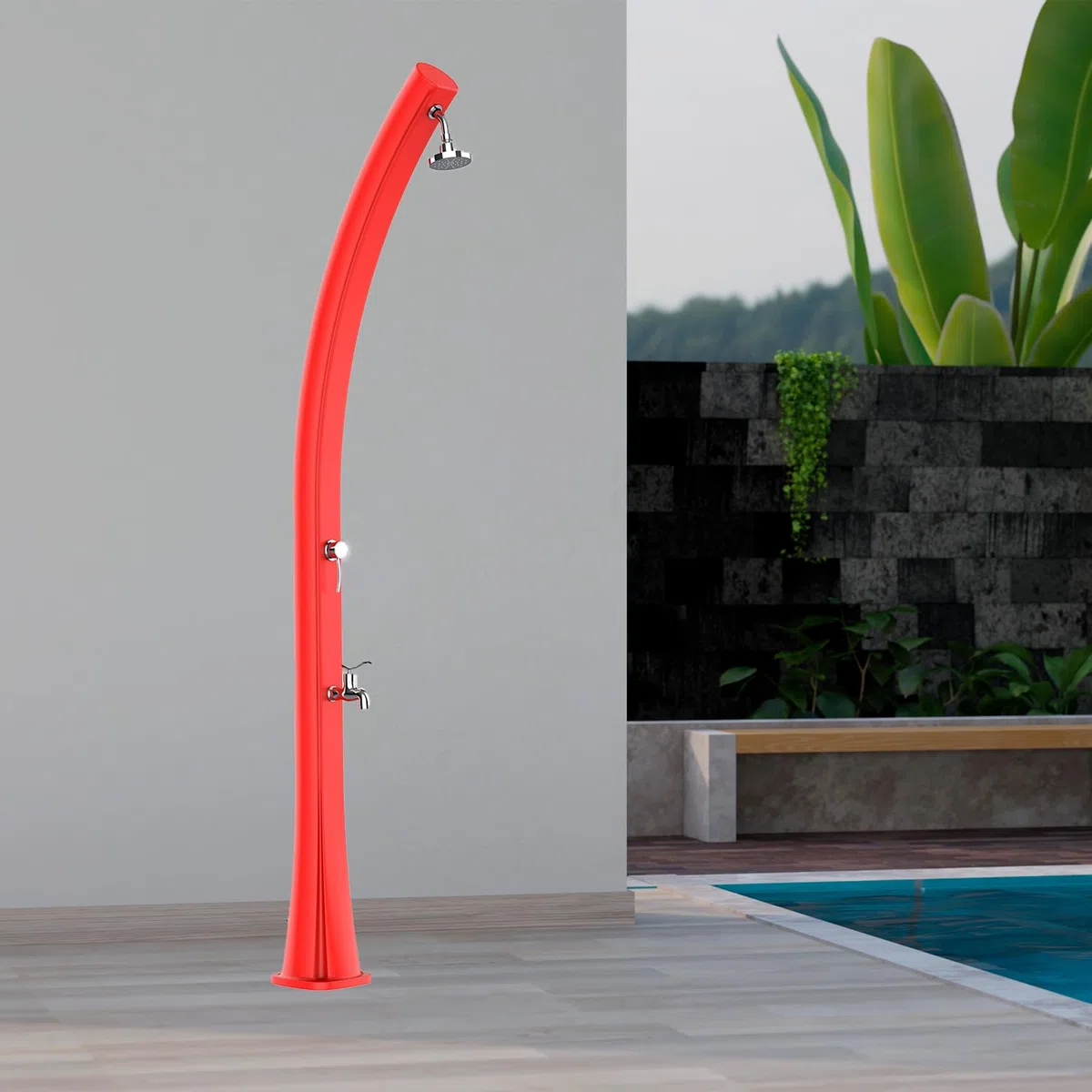 Starmatrix Colonna Doccia Ecologica Rossa in Polietilene HD con Serbatoio da 25 Litri e Lavapiedi per Giardino e Piscina Rio Red