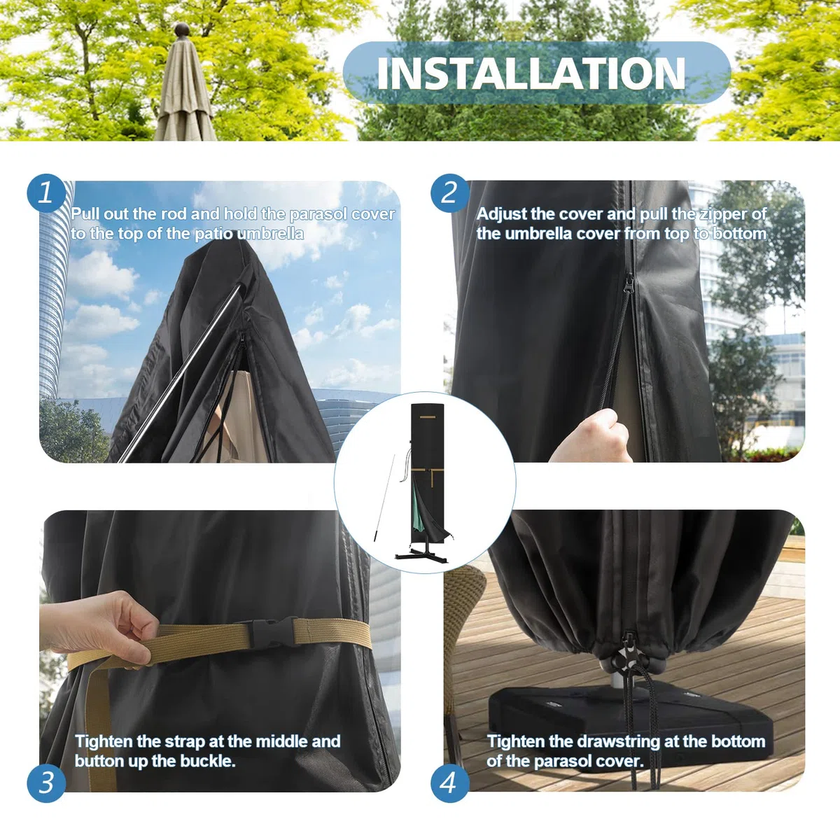 VANSHEIM Copertura per Ombrellone da Giardino,Copertura Protettiva per Copri Ombrellone a Braccio Impermeabile Anti Sbiadimento Oxford Tessuto per Ø 2 a 4m Ombrellone da Esterno,Copertura 240x57/57cm