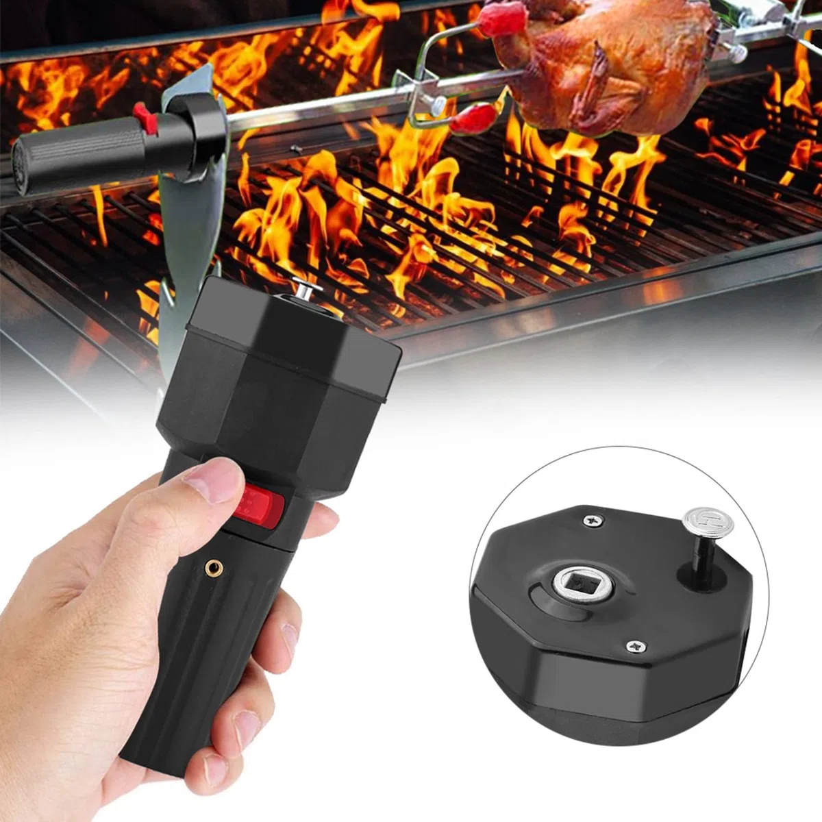Pilipane Motore per girarrosto Elettrico 12V Motore per arrosti per Barbecue in plastica Nera Alimentato a Batteria con di velocità variabile Basso Rumore e Forte capacità di carico per