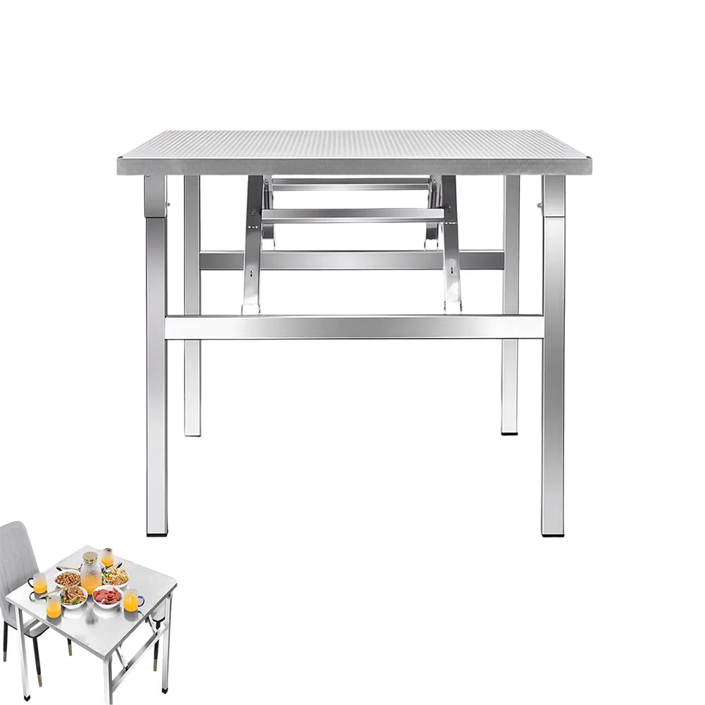 Tavolo di preparazione pieghevole in acciaio inossidabile 80x80cm Tavolo da lavoro professionale per esterni e imballaggio Postazione di lavoro portatile multifunzionale