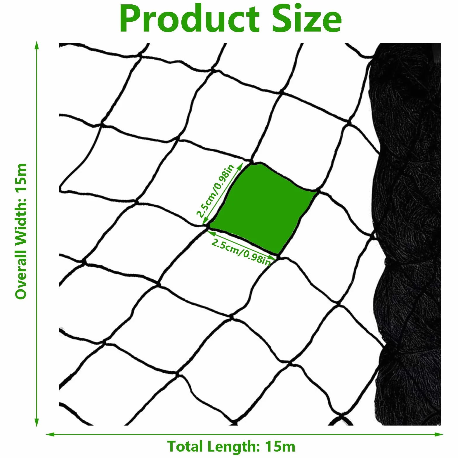 15 m x 15 m Rete Anti Piccioni, Rete Anti Uccelli Nero, Rete Giardino, per Giardino, Voliere, Protezione per Laghetto -Proteggere Piante, Frutta, Fiori, Alberi (Maglia da 2.5 X 2.5cm)