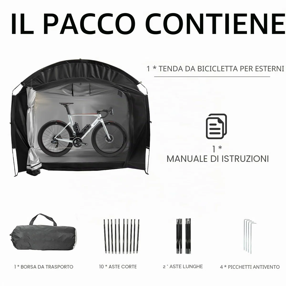 Tenda da bicicletta, impermeabile, portatile, da campeggio, per biciclette, garage, per esterni, per biciclette, moto, attrezzi da giardino, colore nero