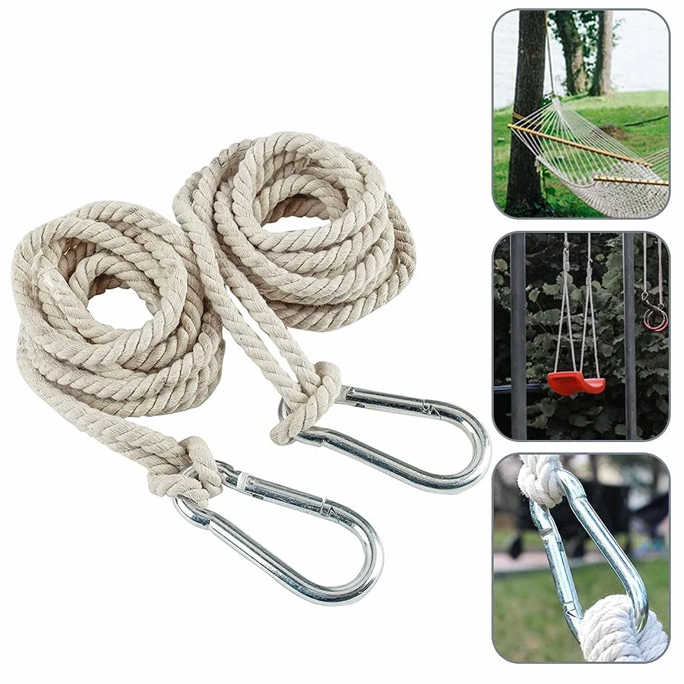 YURRUON, Corde per altalena da albero, 2 pezzi, corde per amaca regolabili con ganci amovibili per arredamento da giardino (4m corda singola)