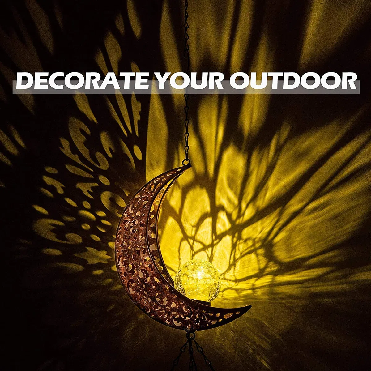 lifemet Campanelli a vento con luci solari a LED, luci notturne a forma di luna, per esterni, giardino, impermeabile, in metallo, per patio, terrazza, prato, cortile