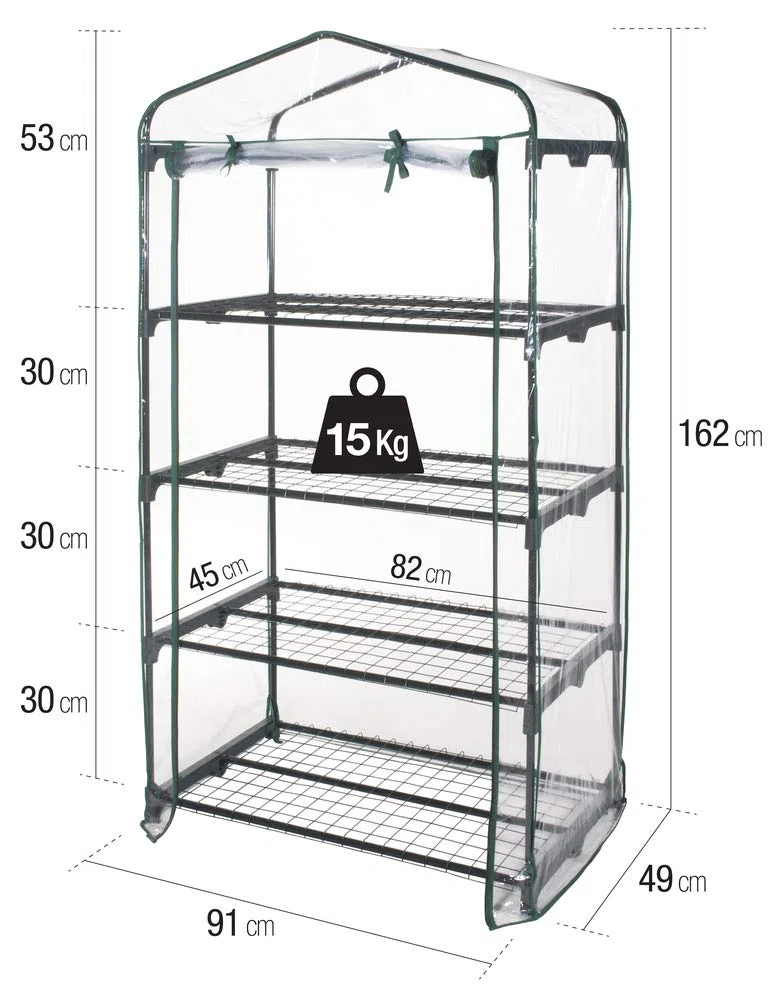 VERDELOOK Serra a 4 Ripiani in Acciaio Verniciato con Telo in PVC, 91x49x162 cm