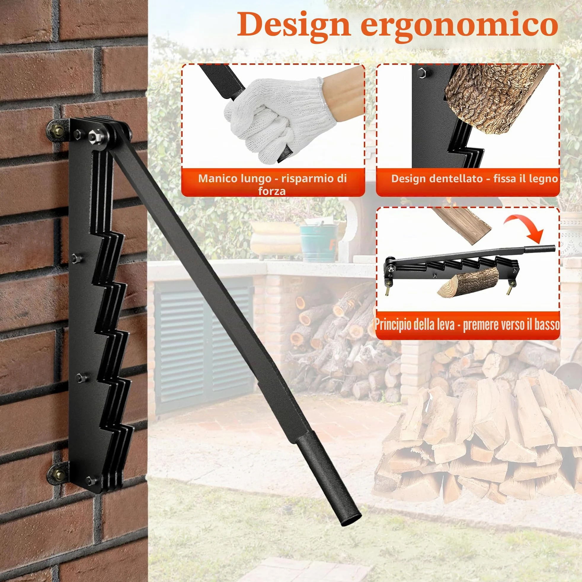UISEBRT Spaccalegna manuale in acciaio al carbonio, accendino per legno da parete, coltello a tagliola, spaccalegna con guanti antiscivolo e borsa per legna in feltro, per uso interno ed esterno
