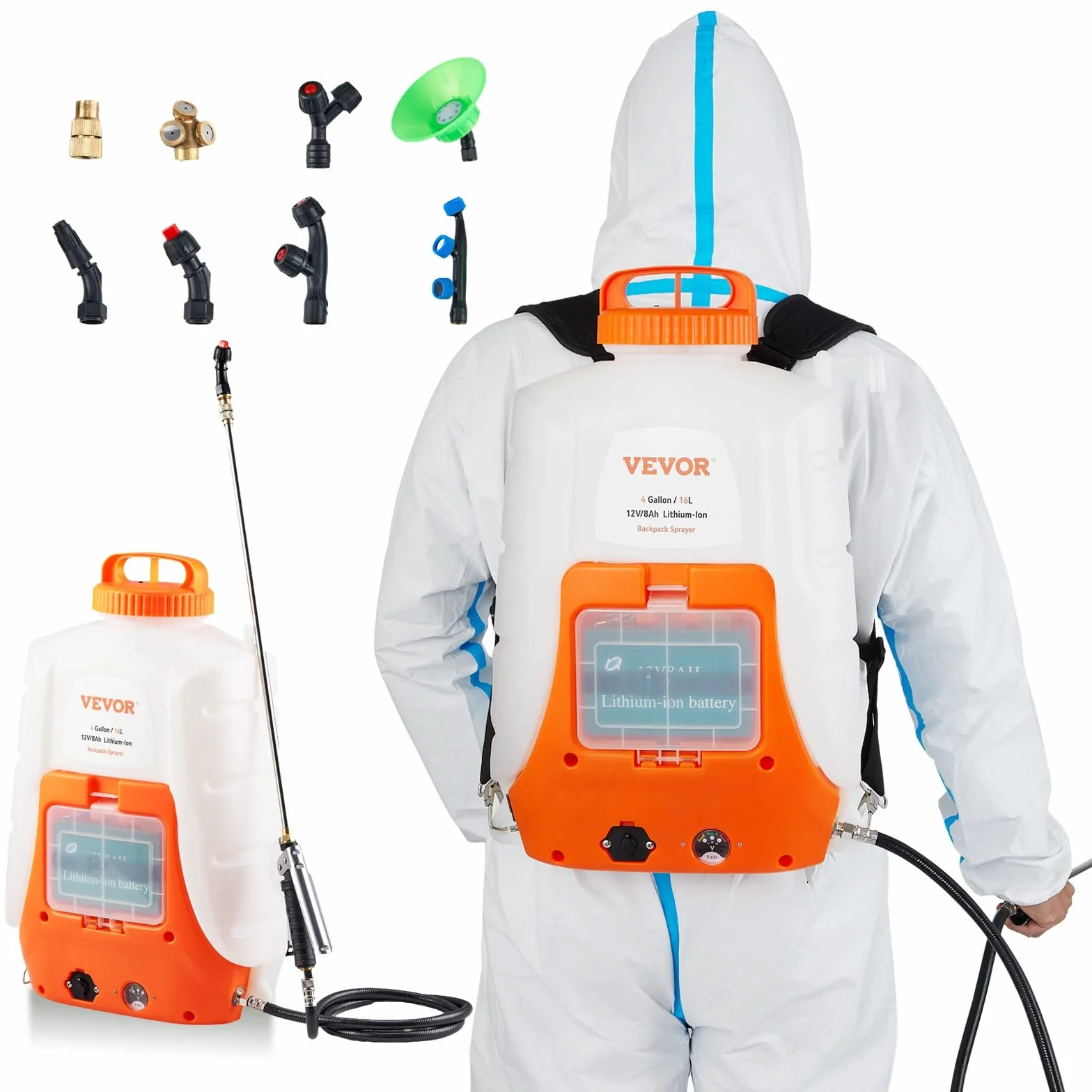 VEVOR Nebulizzatore Giardino 15L a Batteria da Spalla Serbatoio Ugelli Sostituibili 8 Pezzi con Bacchette per Irrigazione Prato Orto Serra Piante, Irroratrice Spruzzatrice a Zaino a Pressione 6,2bar