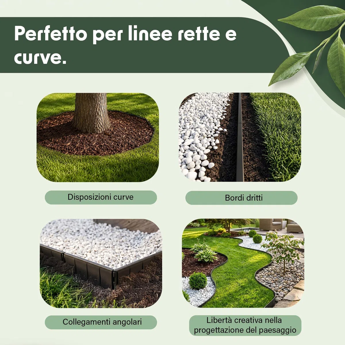 GARDENIX Bordo per prato, facile da installare, antracite, plastica, 5,15 m, bordatura per aiuole senza scavo, in plastica riciclata, flessibile e durevole, prodotto nell'Unione Europea
