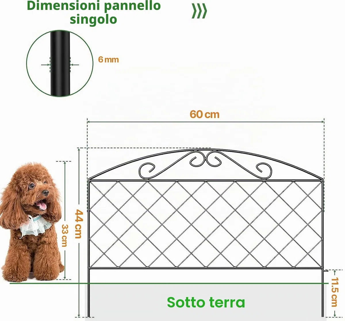 Thealyn Recinzione decorativa da giardino, 44 cm x 3 m, pannelli in metallo antiruggine, senza scavare, per cortile, patio e aiuole