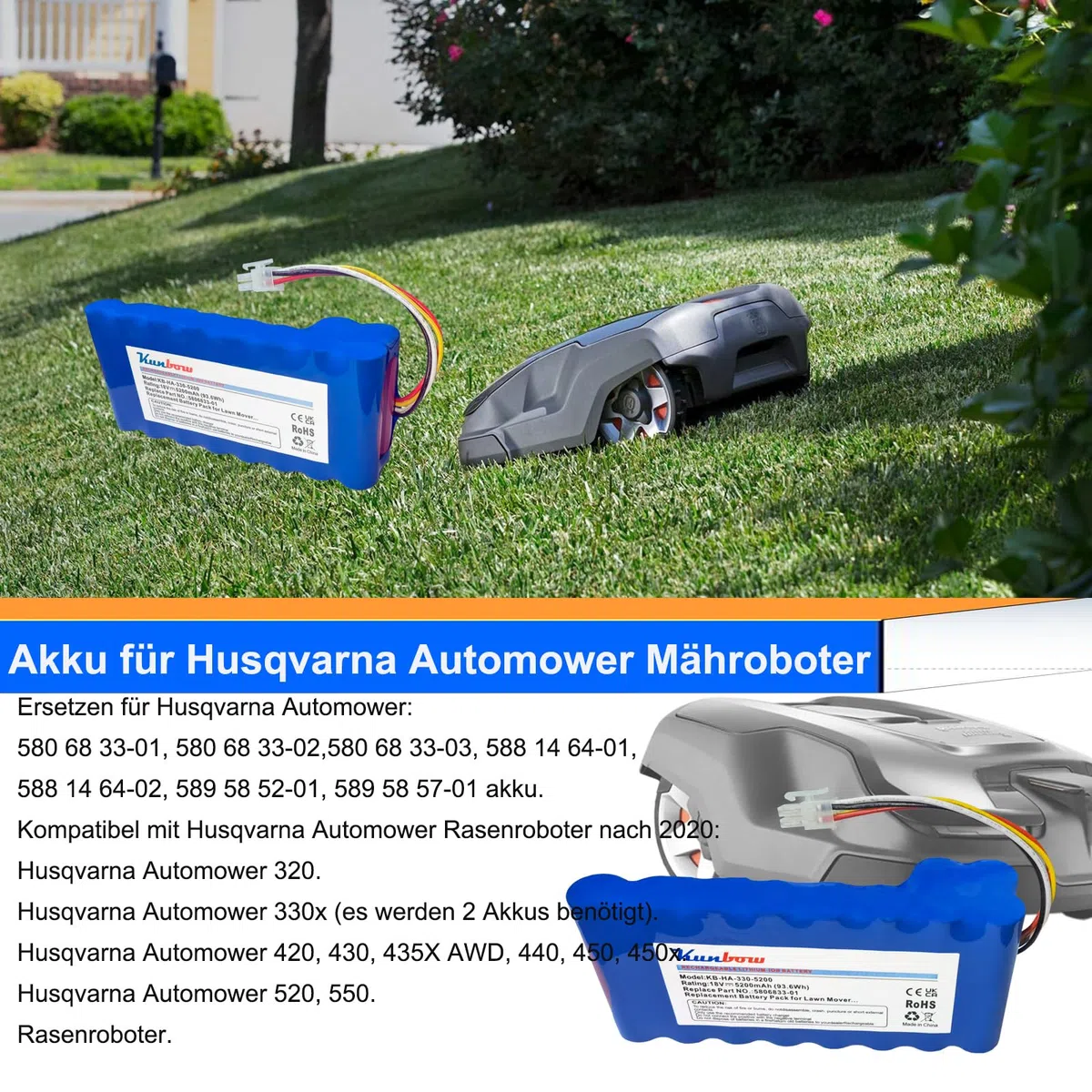 Batteria di ricambio per robot tosaerba Husqvarna Automower 320, 330X, 420, 430, 430X, 430X, 440, 450X, 520, 550, ricambio per Husqvarna Automow batteria 580 68 33-01,580 68 33-02. 18 V/93 6 Wh