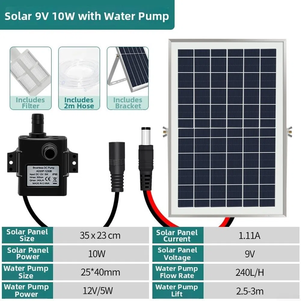 DC 9V Pompa Fontana Solare Per Giardino Rockeries E Stagni Con 240L/H Flusso E 2.5M Verticale Consegna (9V 10W)