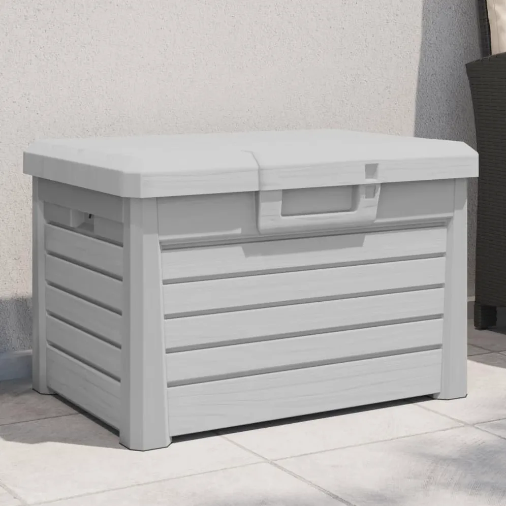 Générique Scatola per cuscini da esterno grigia, 73 x 50,5 x 46,5 cm, in polipropilene, chiudibile, per cuscini, coperte e giocattoli in giardino