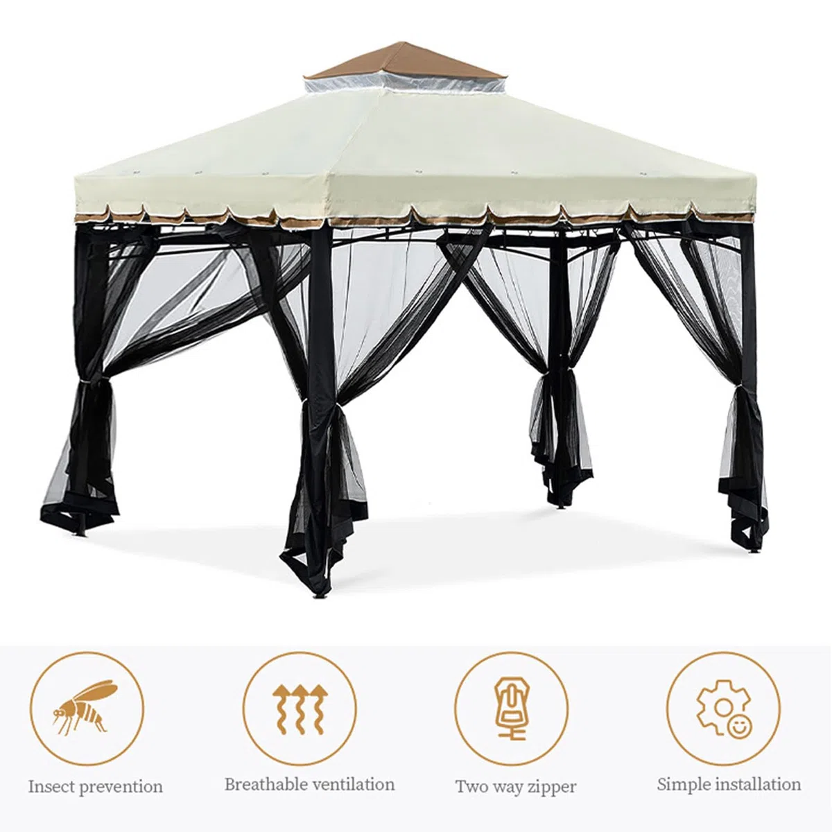 Tenda Zanzariera per Gazebo, Pareti Laterali per Pergola da Esterno, Universale Schermo Rete Giardino, Anti Zanzara Mosche per pergola, Rete Per Insetti (Black, 365x365x220 cm)