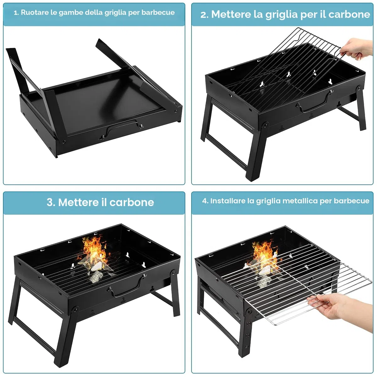 Uten - Griglia a carbone, barbecue pieghevole portatile leggera, affumicatore, M