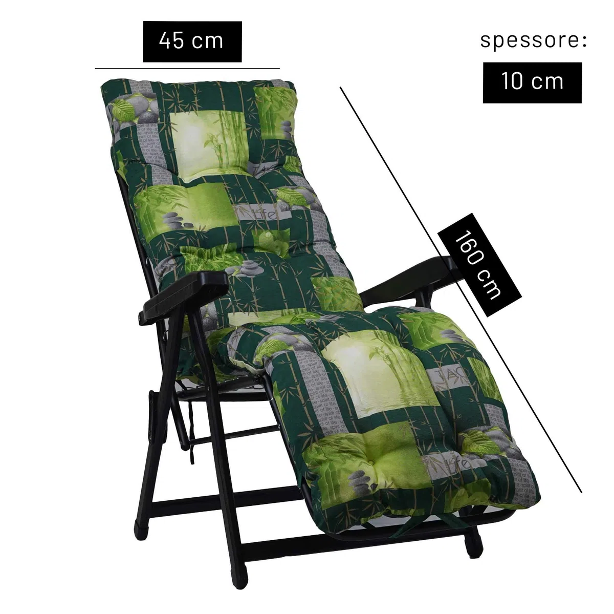 TECNOWEB Cuscino Imbottito per Sdraio con poggiapiedi (160x45cmx10cm) - 100% Made in Italy - Ricambio Cuscino Ideale per Sdraio da Giardino - Disponibili Diversi Colori
