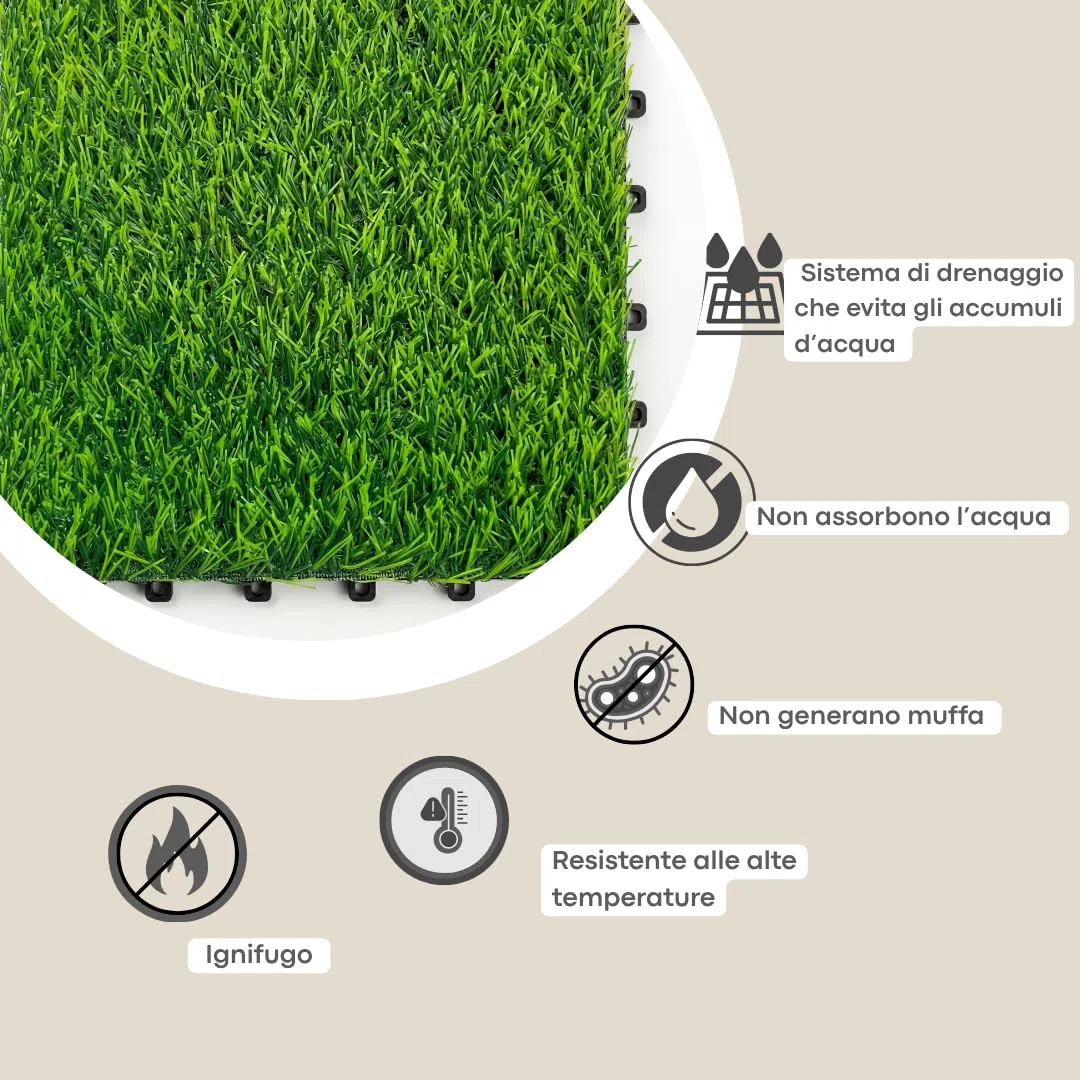 ActivoTex Piastrelle Da Giardino 30x30 cm 10 Pezzi – Pavimento Esterno Ad Incastro con Erba Sintetica, Pavimento Giardino per Balcone, Patio e Terrazza, Drenante e Facile da Installare