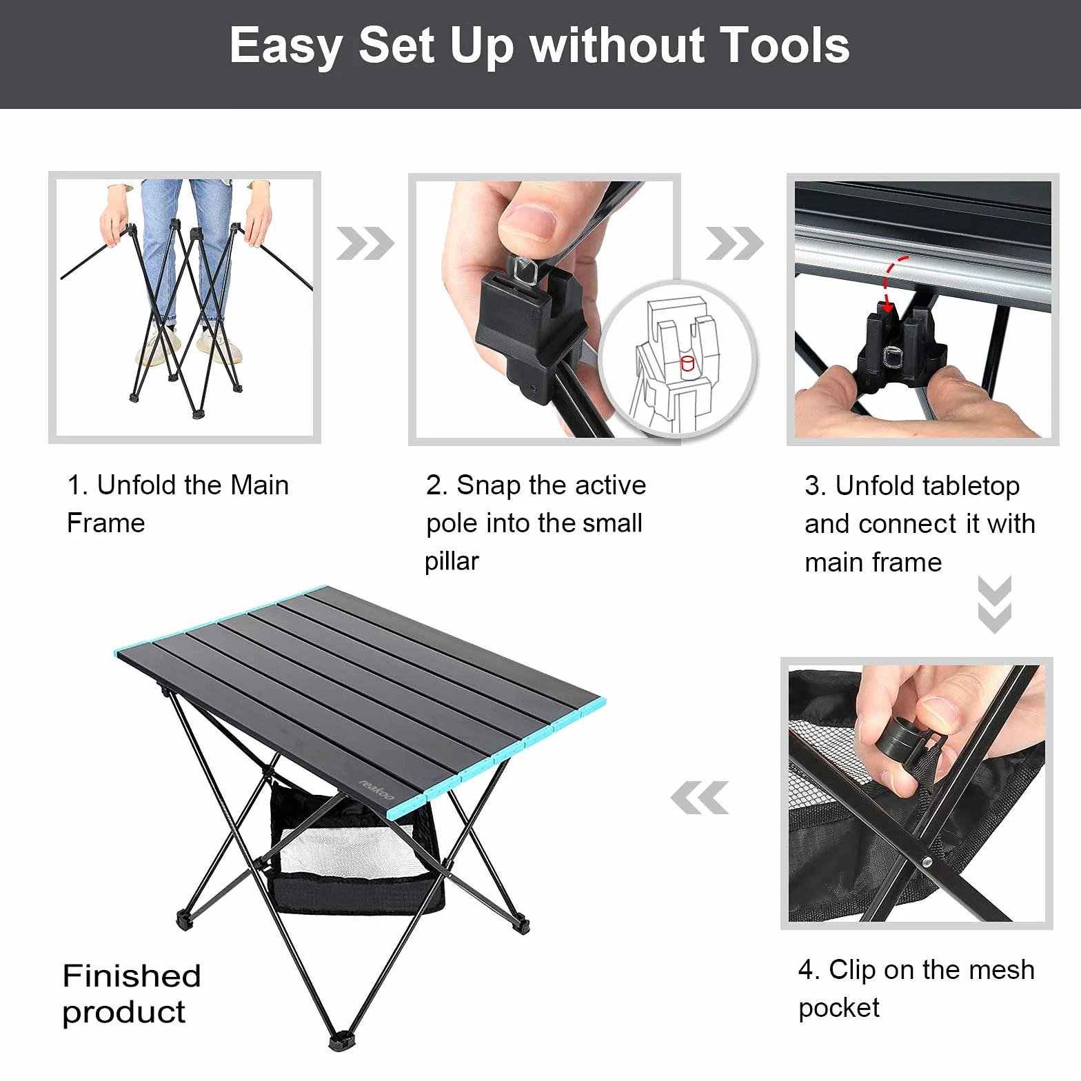 reakoo Tavolo Campeggio Portatile In alluminio, Tavolo de Campeggio Pieghevole ultraleggero compatto con borsa, Tavolo da Giardino, Tavolo da Esterno per Spiaggia, Barbecue, Picnic, Viaggi