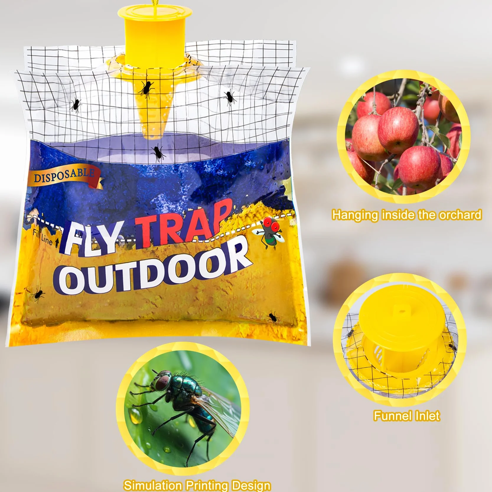 4 Pezzi Trappole per Mosche, Trappola Mosche da Esterno Appendere, Antimosche Detersivo per Uccidere le Mosche per Giardino Cucina Casa