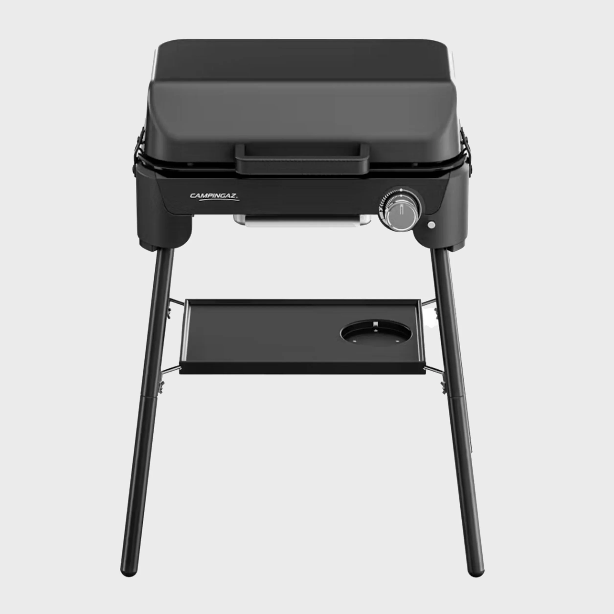 Campingaz Tour & Grill - Barbecue a gas CV Plus, utilizzabile come barbecue da tavolo o da pavimento, portatile, con coperchio e gambe rimovibili, per campeggio, balcone, terrazza, potenza 2400 W