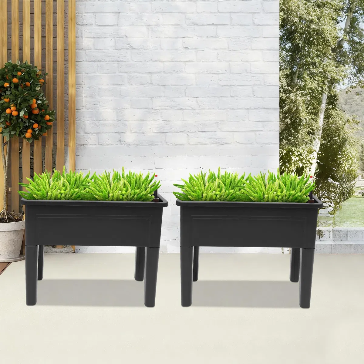 Set di 2 aiuole rialzate per esterni, 75 x 34,5 x 65,5 cm, rettangolari per balcone, terrazza, fioriera con piedini in gomma per verdure, erbe e fiori