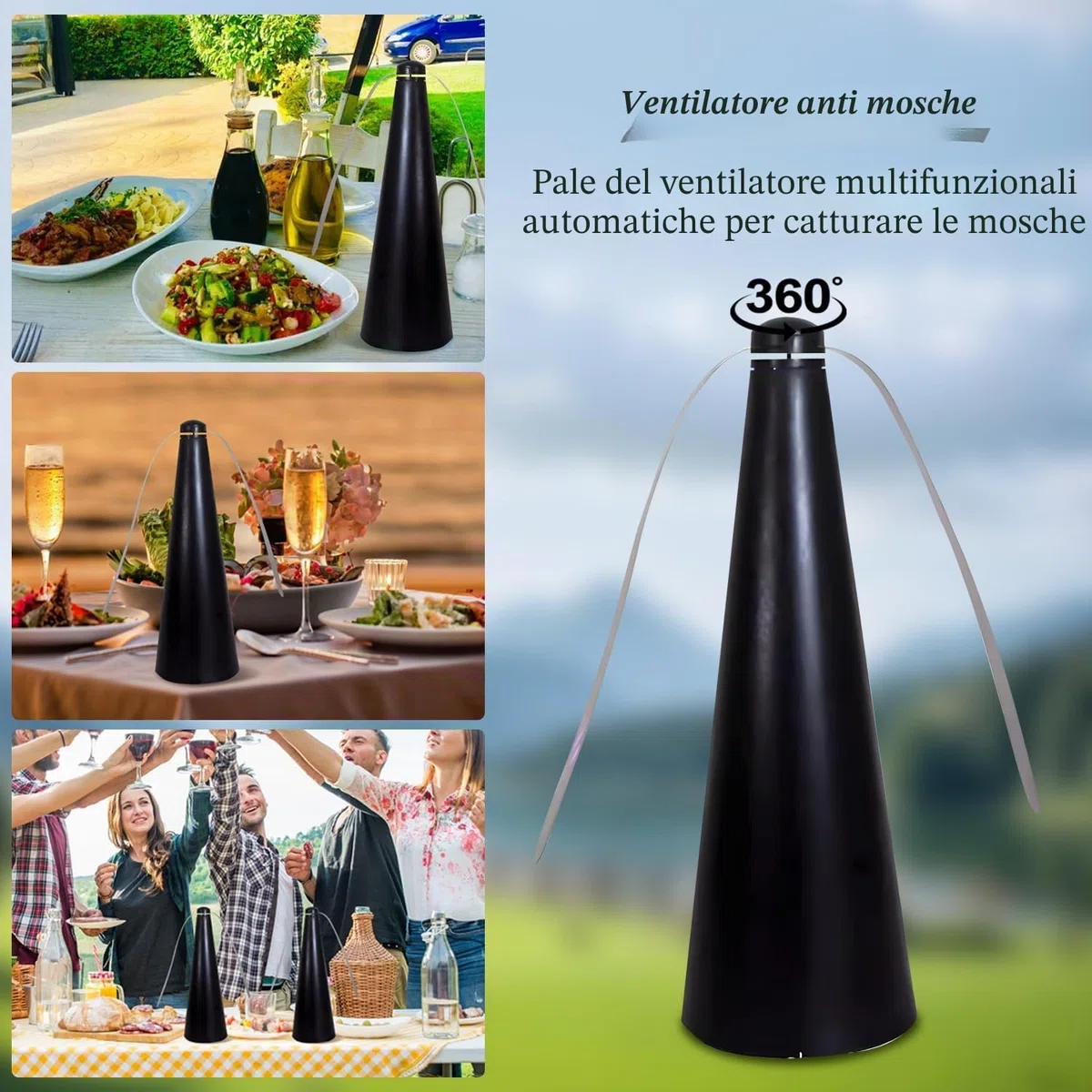 Repellente per Mosche, 2 x Ventilatore Repellente Portatile da Tavolo, Scacciamosche Elettrico con Gancio, Ventilatore Anti Mosche, Scaccia Mosches da Cibo.
