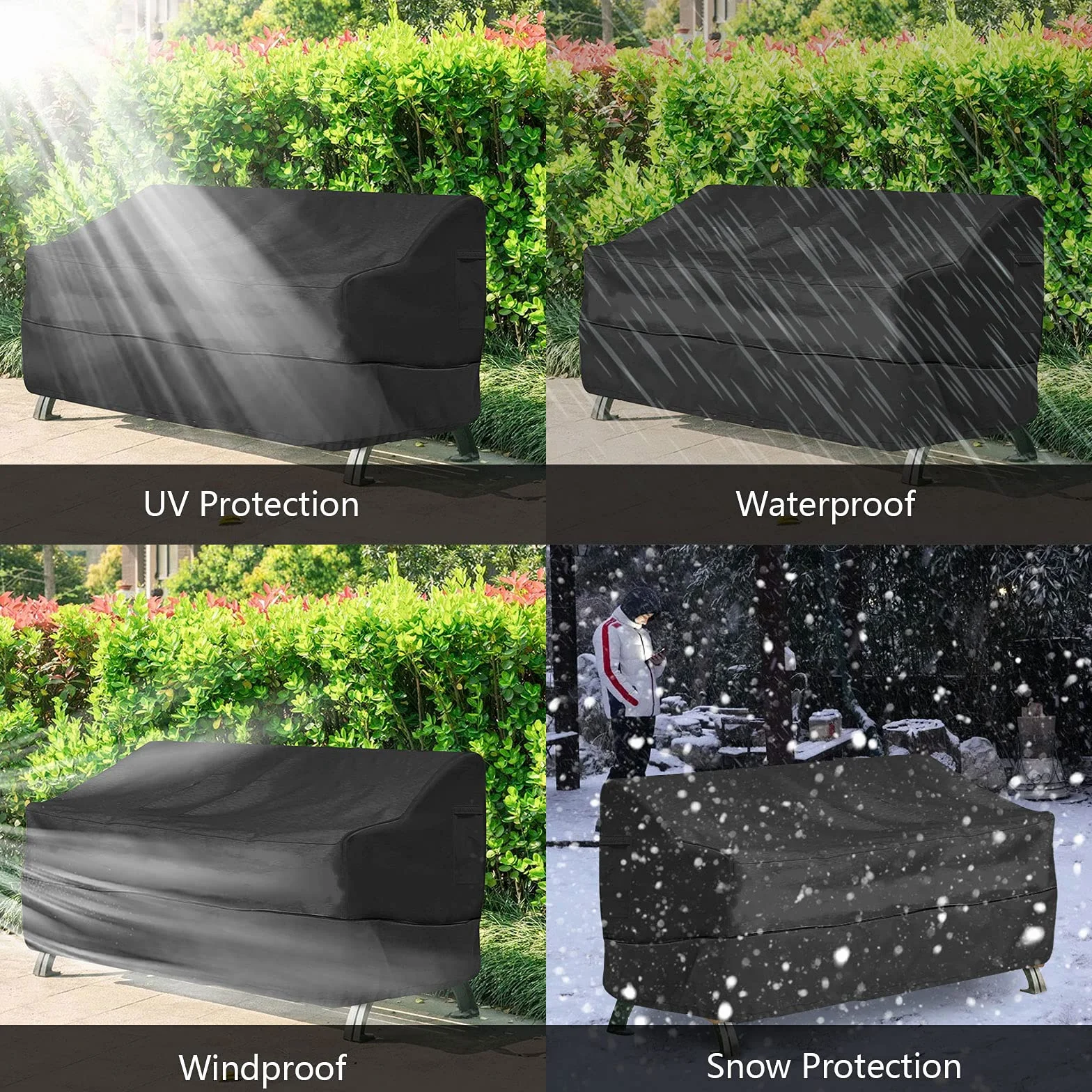 Copertura per Mobili da Giardino, Copertura per Panca Divanetto Tavolino da Giardino Impermeabile Oxford 210D Anti Vento Anti Polvere Copridivano da Giardino (Nero, 193*83*84cm)