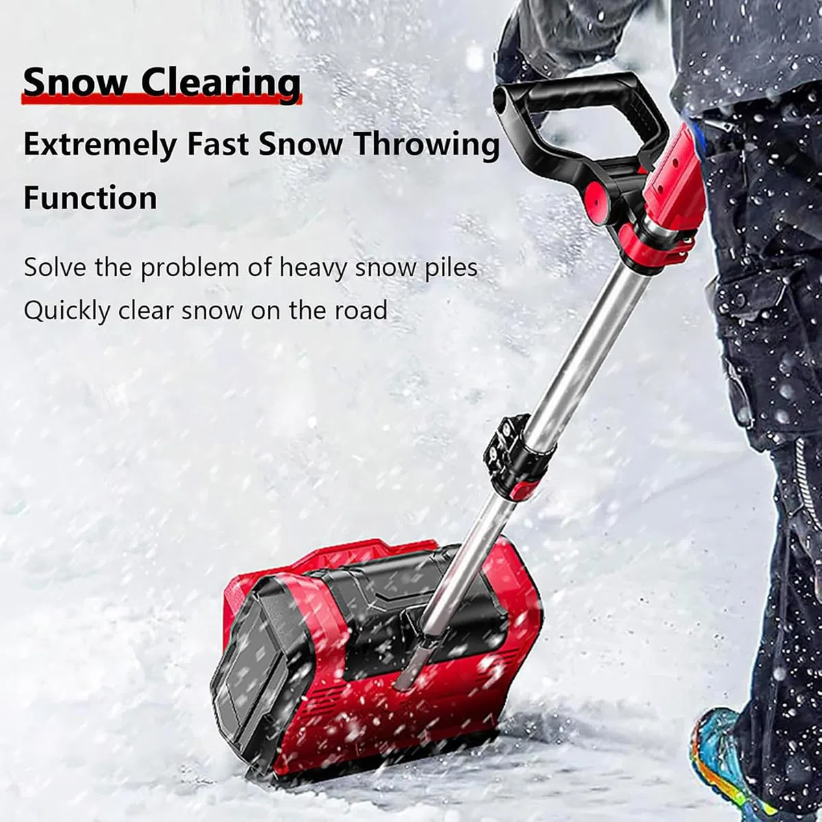 Spazzaneve elettrico senza fili, 1200 W, pala da neve portatile con 2 batterie e caricabatterie, asta telescopica 93-125 cm, distanza di lancio 8 m, per patio e fattoria