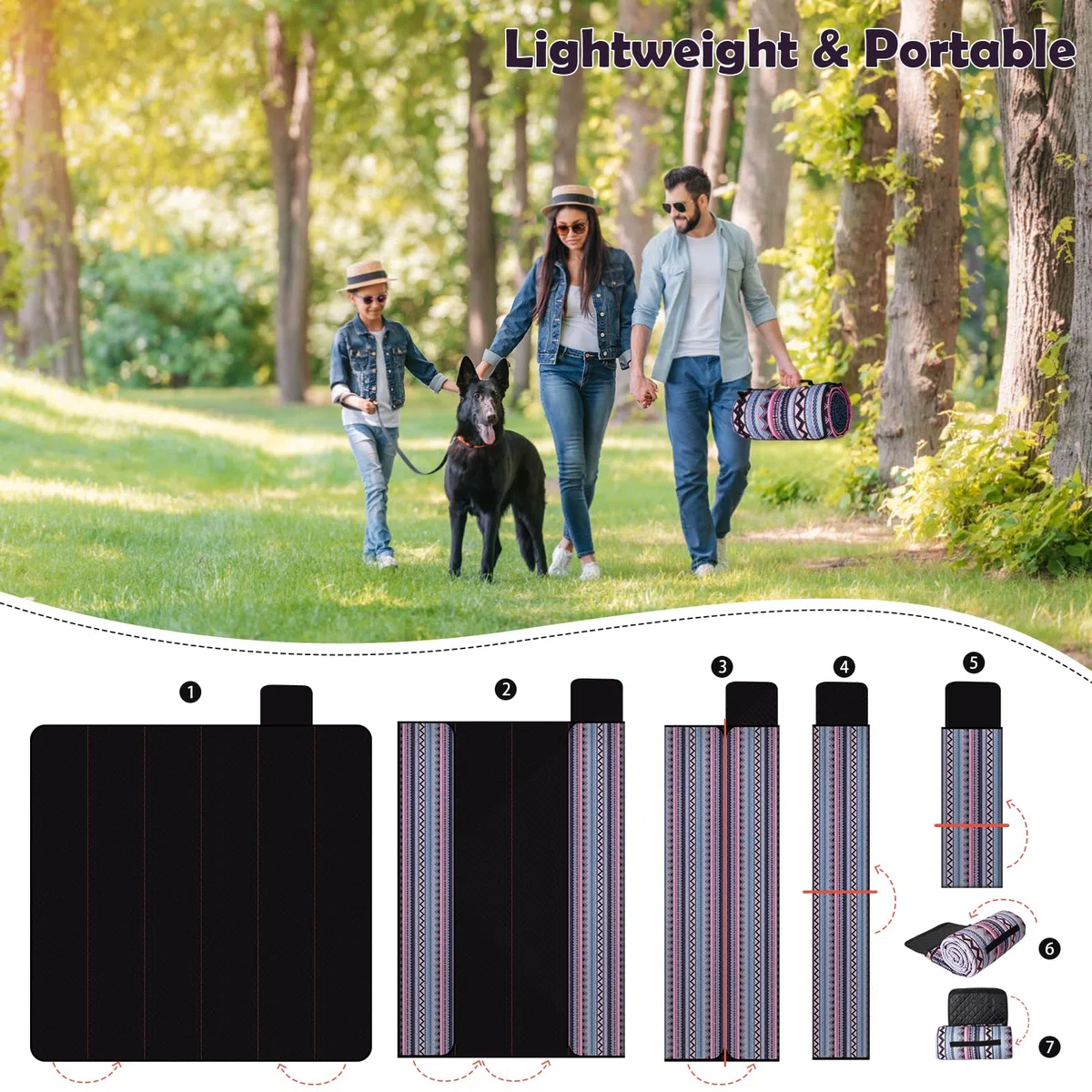 Coperta da picnic impermeabile, extra grande, 200 x 200 cm, resistente alla sabbia, lavabile, campeggio, spiaggia, accessorio da campeggio per attività all'aperto, Boemia
