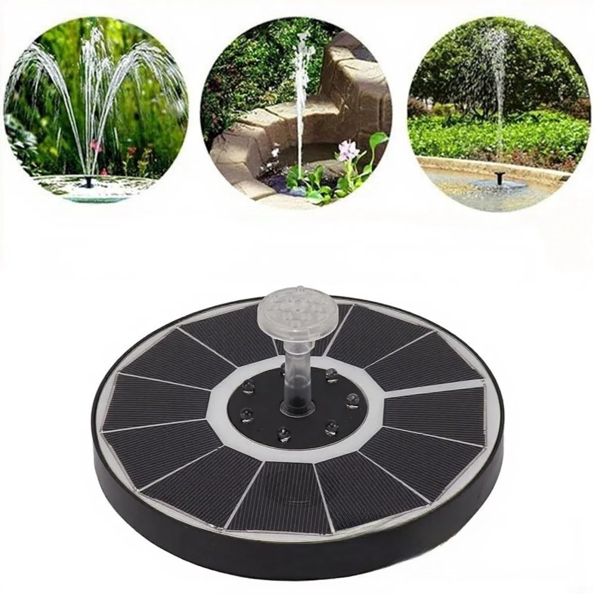 Fontana galleggiante solare per esterni con 8 luci LED RGB, 3 ugelli e flusso d'acqua personalizzabile per giardino o patio (ugello trasparente)