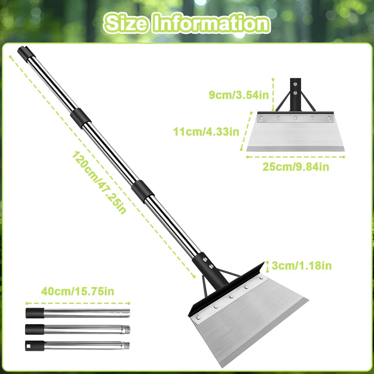 Pala da Giardino Multifunzionale con Manico 120 cm, Raschietto Diserbo in Acciaio Inox, Pala di Giardinaggio Regolabile, Strumento Pulizia di Esterno per Rimozione di Ghiaccio, Muschio, Erbacce