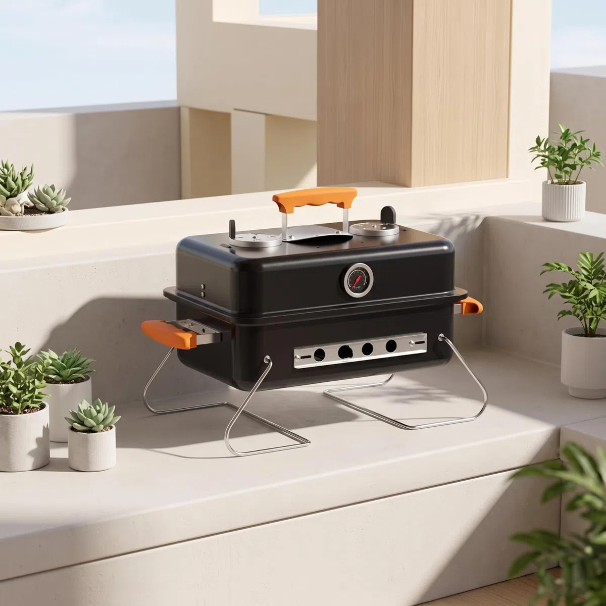 Barbecue a Carbone Portatile Facile da Trasportare Griglia Portatile con Termometro Robusto Griglia con Maniglia per Terrazzo