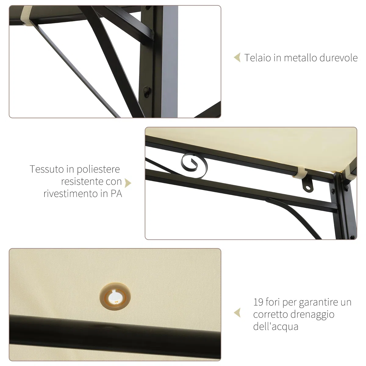 Outsunny Gazebo Pergola da Giardino con Copertura in Tessuto Anti UV e Acciaio, 3 x 2.5 m, Crema | Tessuto e Acciaio