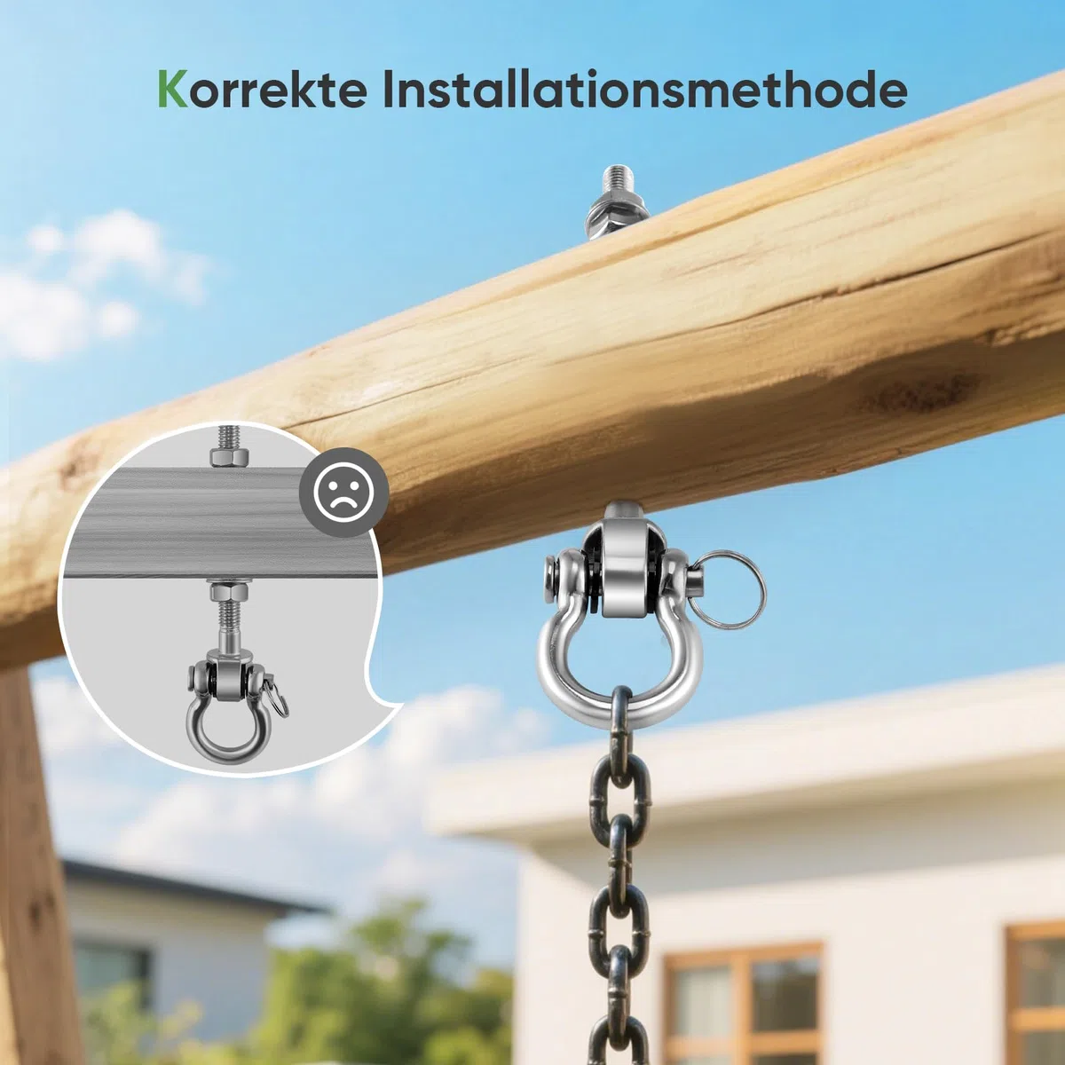 Gancio per Altalena con Cuscinetti 4 Pezzi，in Acciaio Inox 304, per Travi in Legno, soffitto in Cemento, Altalena, Yoga, Sacco da Boxe, amache, capacità 680kg